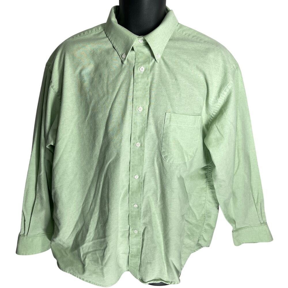 Croft Barrow Oxford Shirt 17 Green Long Sleeves Button Up Wrinkle Resist BLEMISH